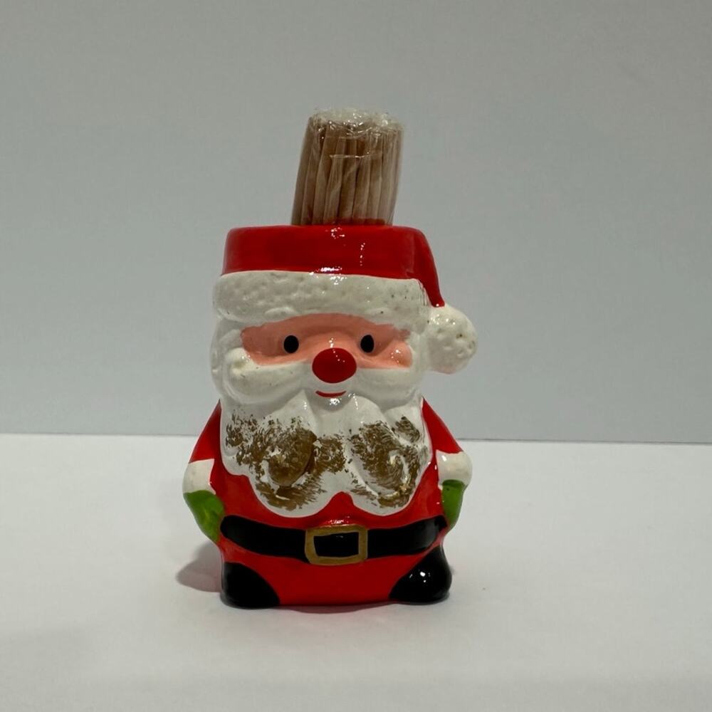 Vintage Christmas Santa 1950's toothpick holder with original toothpicks
